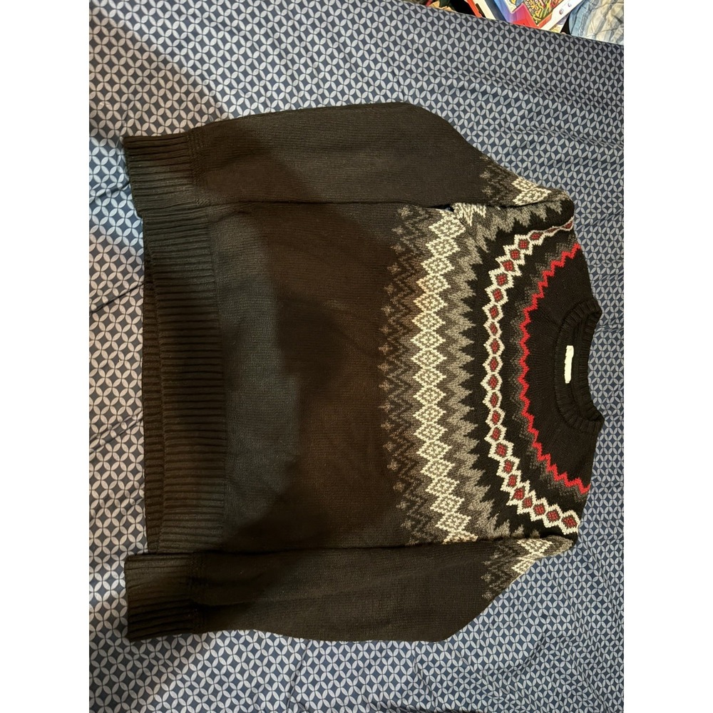 American Eagle Christmas Snow Print Black Soft Sweater Size Medium